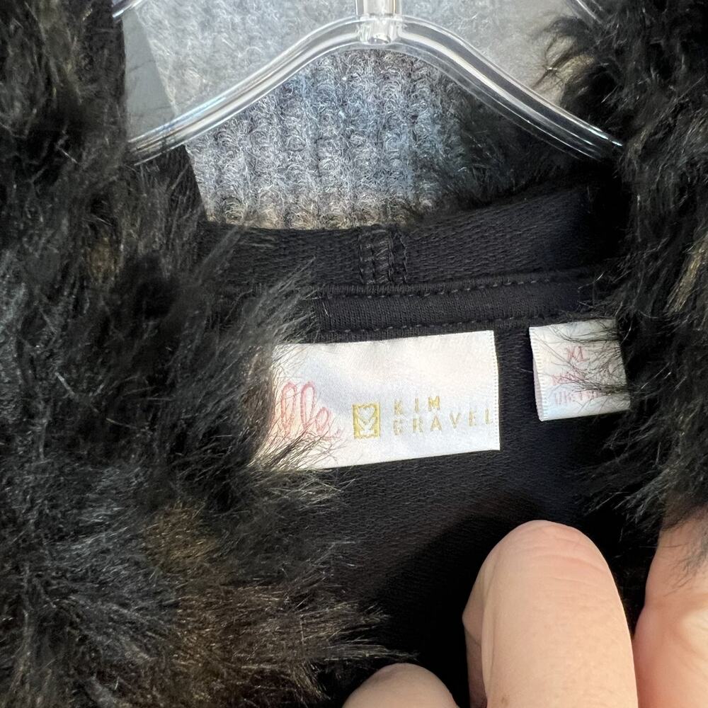 Belle by Kim Gravel Faux Fur Trimmed Hoodie Womens Size XL Black Cozy Pullover - Picture 8 of 11